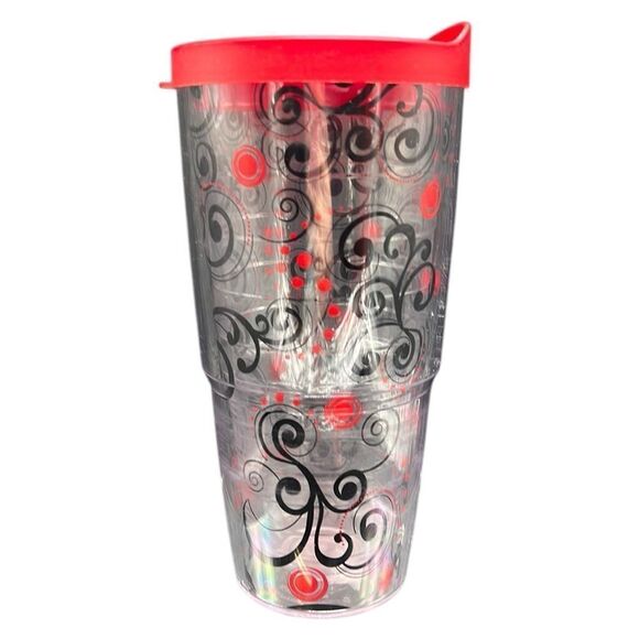 Tervis Tumbler 24oz Berry Swirlwind Clear Red Lid Hot or Cold Beverage Cup READ - Picture 1 of 12